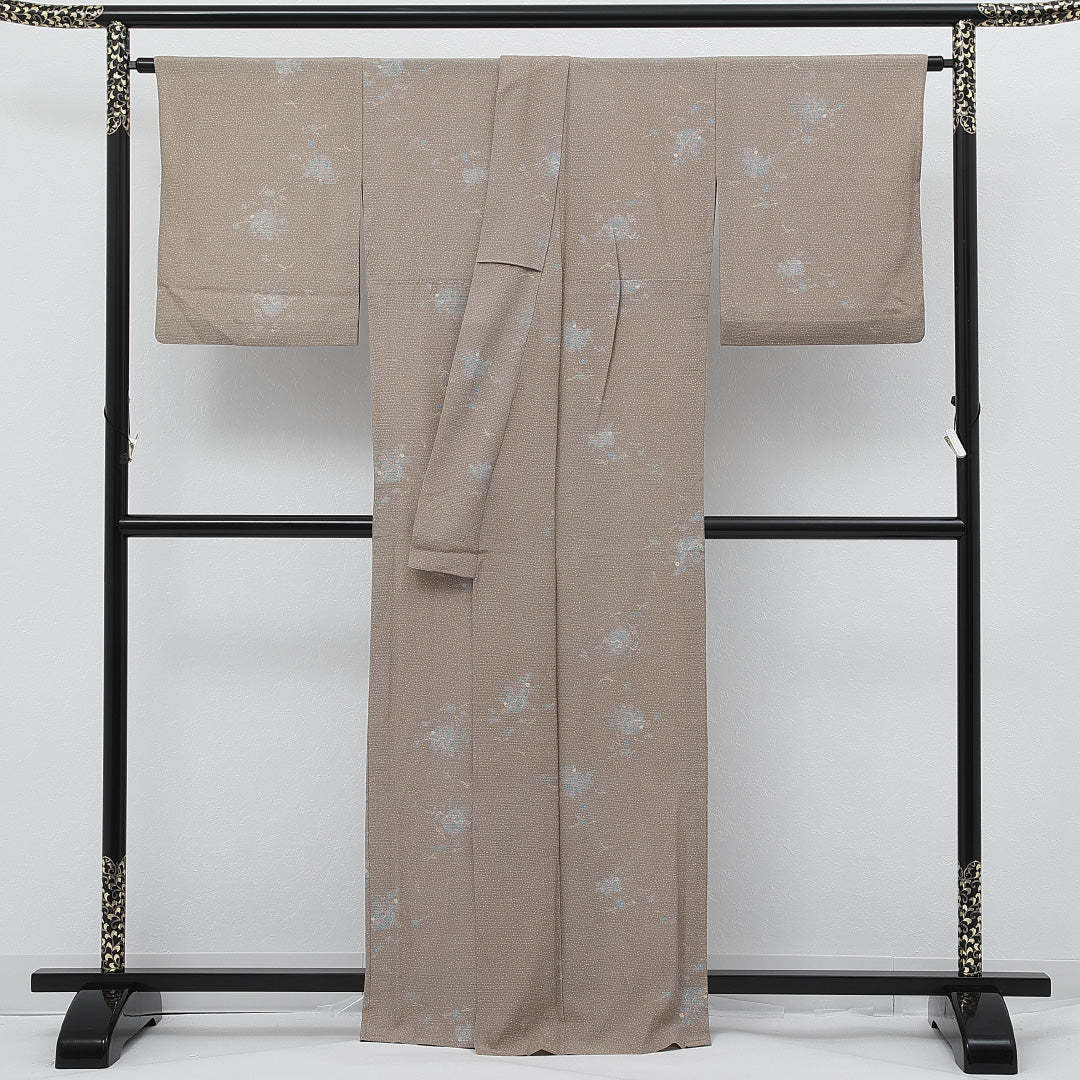 夏物 洗える着物 小紋 絽 身丈166cm 裄丈67cm ポリエステル Aランク インフォーマル 広衿 2XLサイズ 花籠 ベージュ系 RP 1221-17275