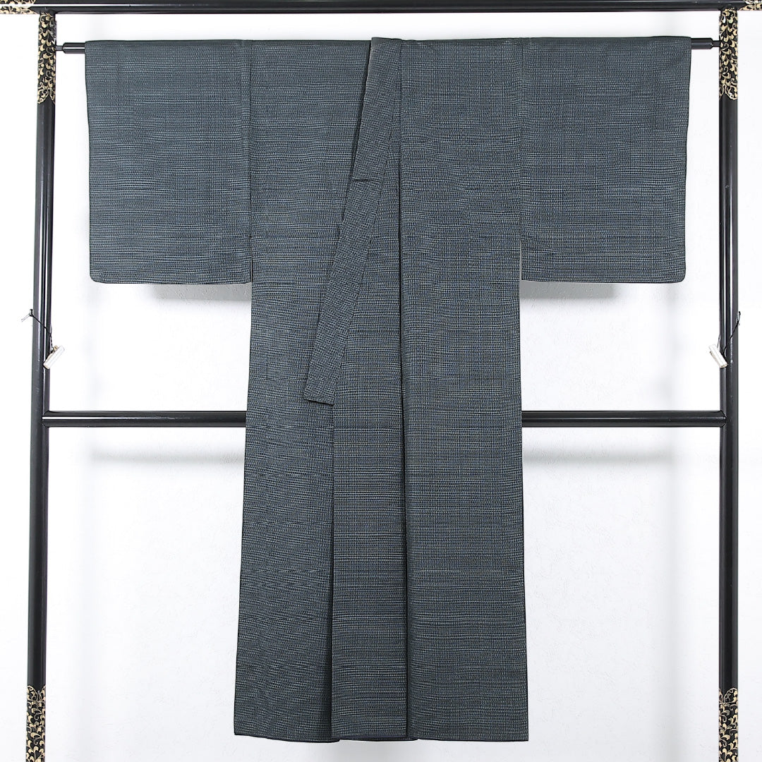 アンサンブル 男着物 (紬) 袷 身丈142cm 裄丈68cm 正絹 Cランク インフォーマル 棒衿 Mサイズ 抽象柄 緑系 RP 1224-17368