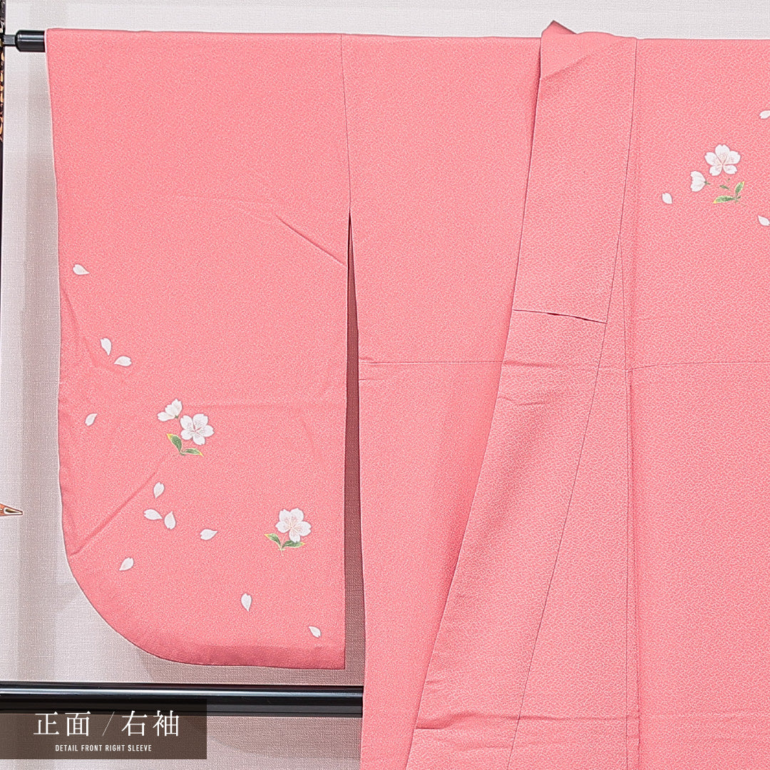 洗える着物 小振袖 袷 身丈163cm 裄丈66cm ポリエステル Aランク セミフォーマル 広衿 Lサイズ 桜 ピンク系 RP 1216-07036