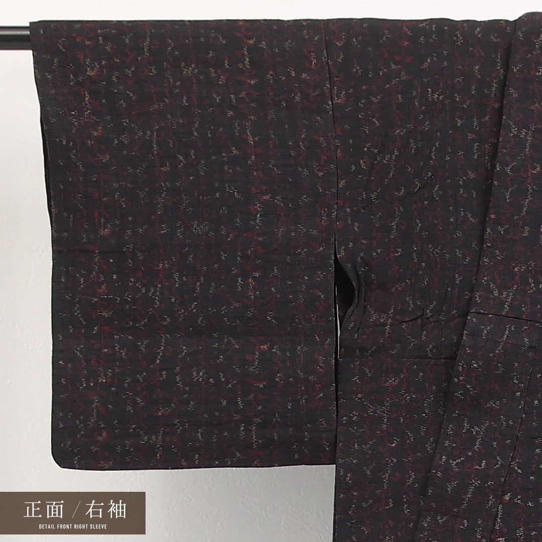 夏物 洗える着物 麻の紬 身丈142cm 裄丈62cm 麻 Sランク カジュアル バチ衿 XSサイズ 創作柄 黒系 RP 1223-17294