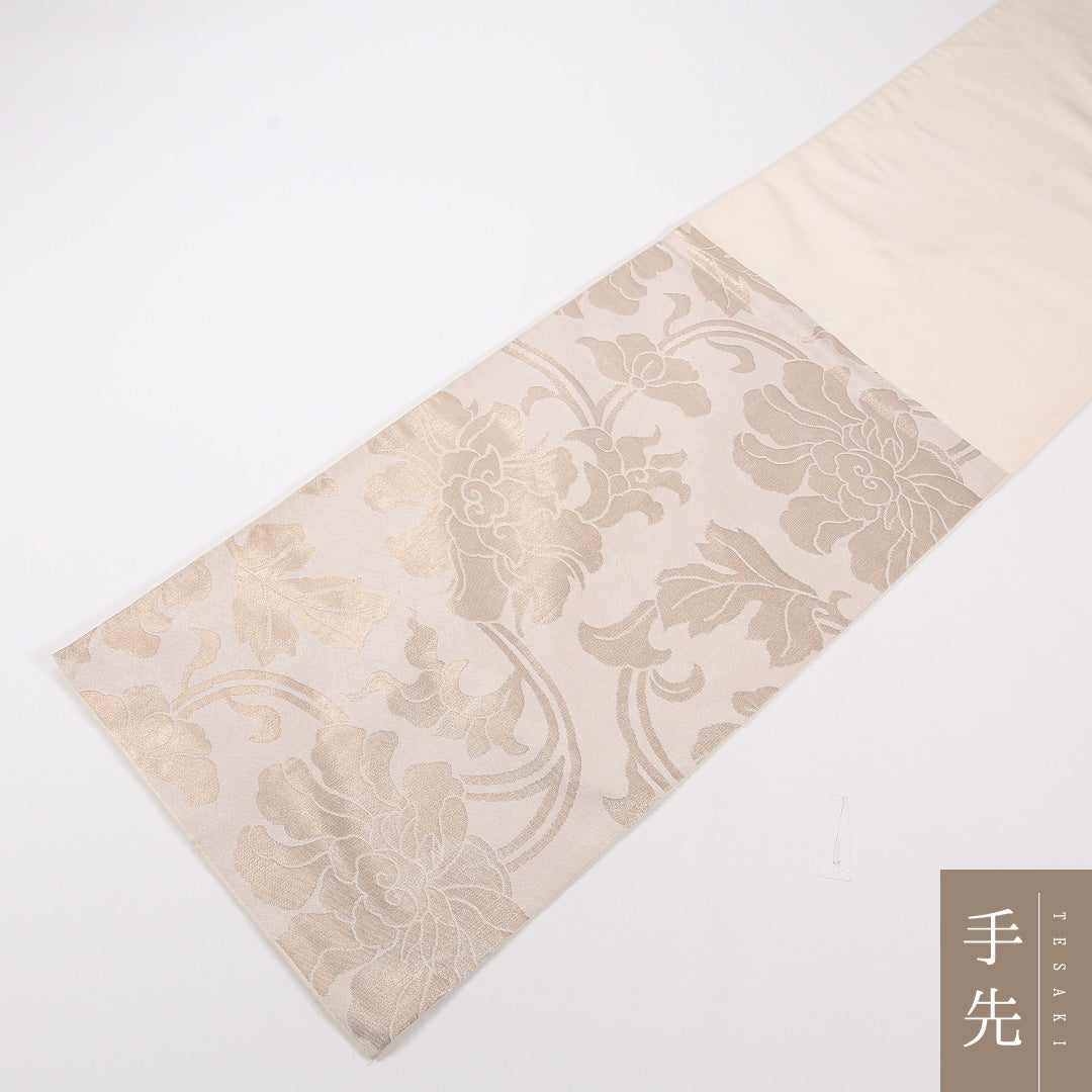 唐華 袋帯 帯丈432cm 正絹 六通 セミフォーマル クリーム系 ベージュ系 1243-02579