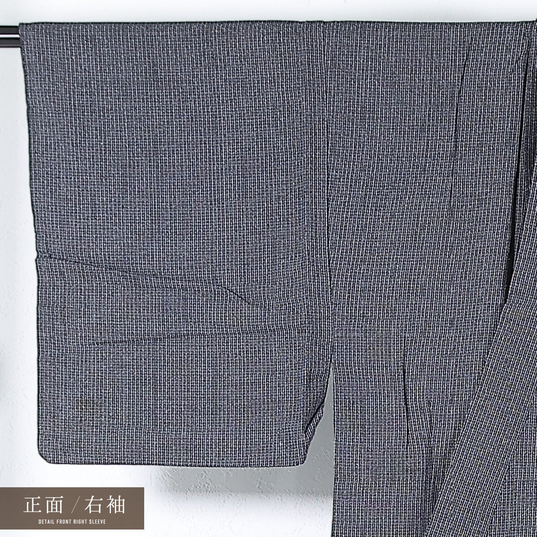 夏物 洗える着物 麻の男着物 身丈130cm 裄丈65cm 麻 Cランク カジュアル 棒衿 Mサイズ 居敷当て 肩当て 抽象柄 グレー系 RP 1224-17370