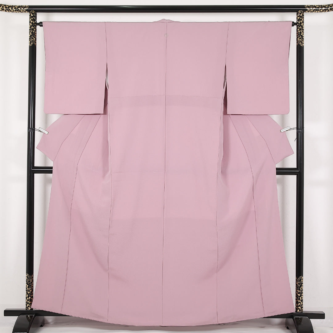 洗える着物 色無地 袷 身丈162cm 裄丈64cm ポリエステル Sランク 一つ紋 (丸に木瓜) セミフォーマル 広衿 Lサイズ ピンク系 RP 1219-17466