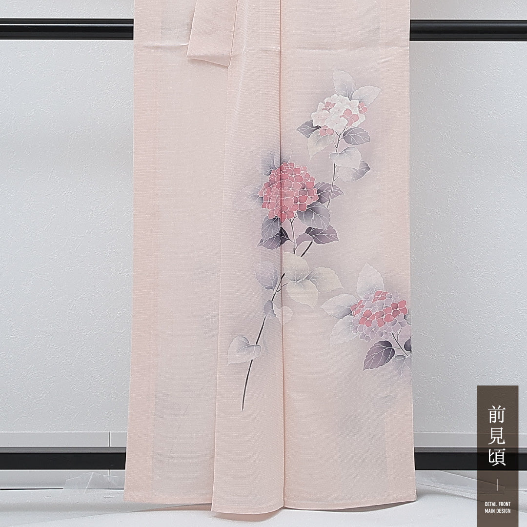 夏物 付下げ 絽 身丈157cm 裄丈62cm 正絹 Aランク インフォーマル バチ衿 XSサイズ 紫陽花 ピンク系 RP 1218-17265
