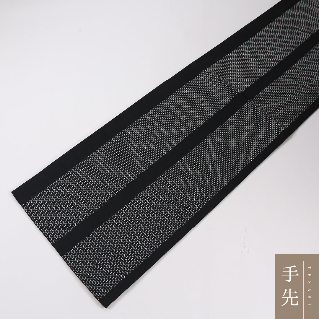 縞 袋帯 帯丈444cm 正絹 全通 染め帯 インフォーマル 黒系 白系 1243-02626