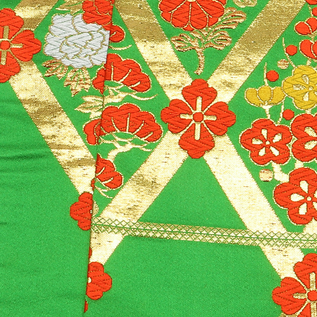 六寸帯 帯丈392cm 正絹 全通 小袋帯 カジュアル 吉祥文様 緑系 1246-00613