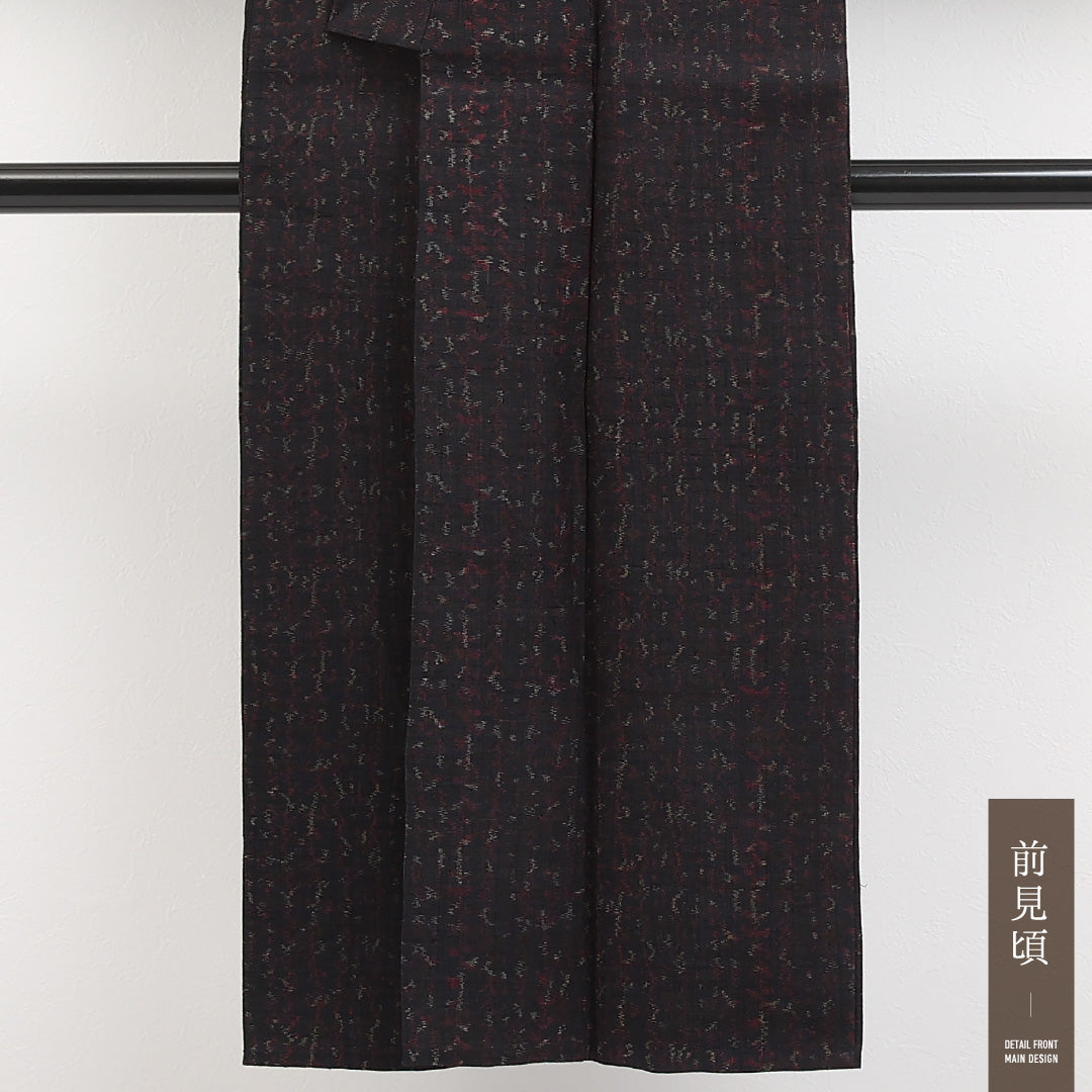 夏物 洗える着物 麻の紬 身丈142cm 裄丈62cm 麻 Sランク カジュアル バチ衿 XSサイズ 創作柄 黒系 RP 1223-17294