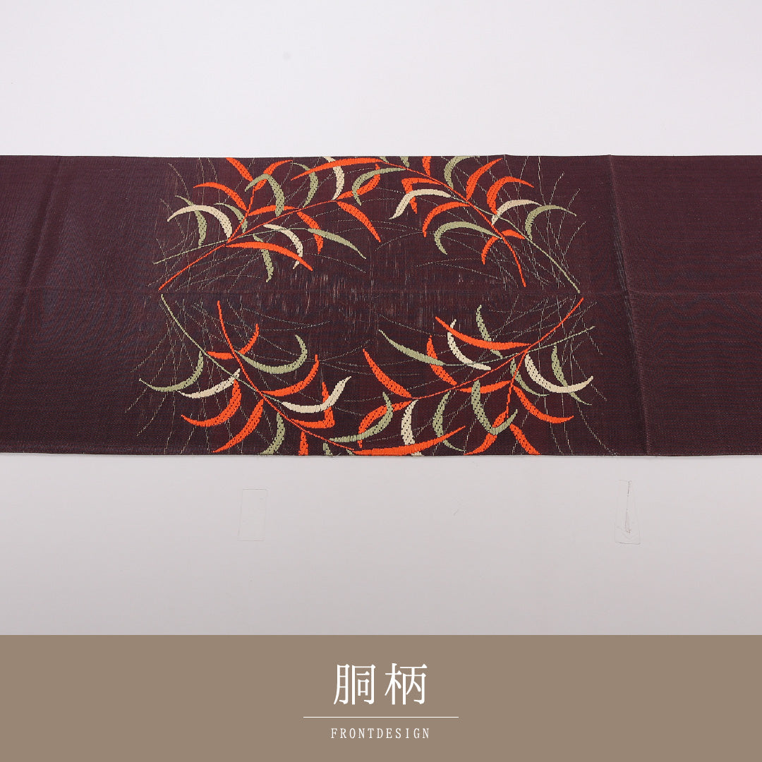 夏物 袋帯 帯丈422cm 正絹 ポイント柄 インフォーマル すすき 紫系 1243-02498