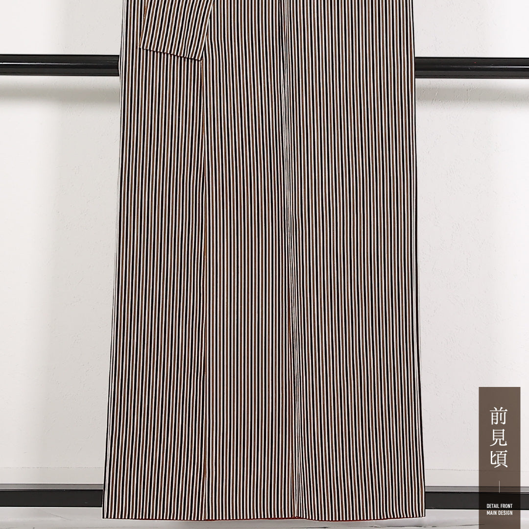 洗える着物 小紋 袷 身丈156cm 裄丈64cm ポリエステル Sランク インフォーマル 広衿 XLサイズ 縞 茶系 RP 1221-17538