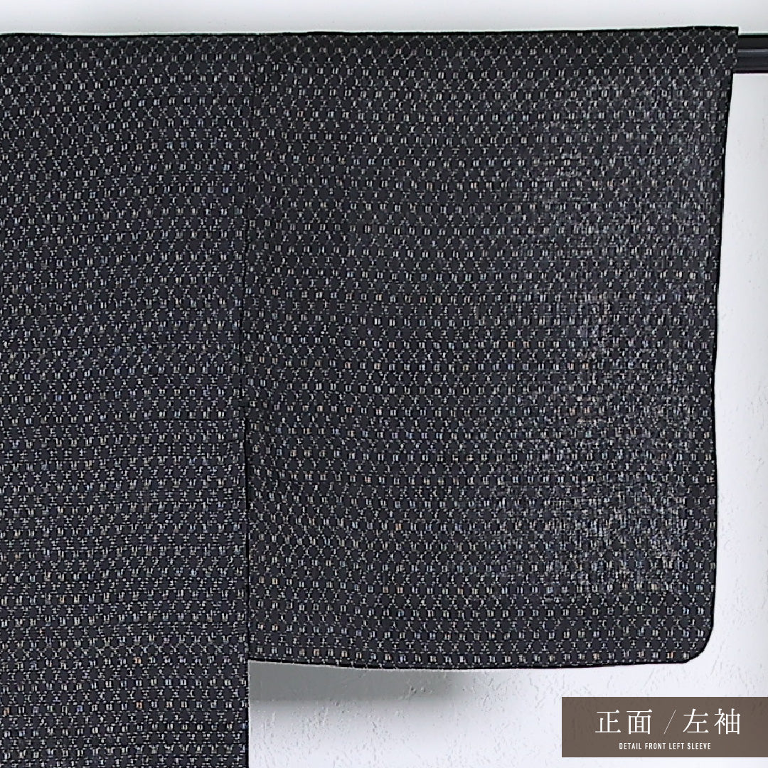夏物 洗える着物 麻の紬 身丈144cm 裄丈60cm 麻 Cランク カジュアル バチ衿 Mサイズ 菱絣 グレー系 RP 1223-17376
