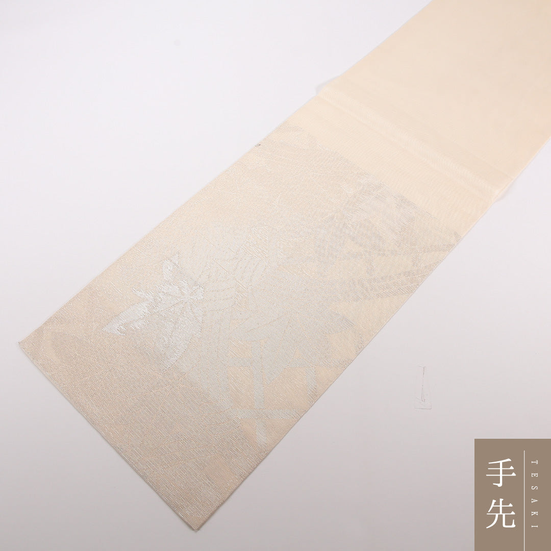 夏物 袋帯 帯丈448cm 正絹 六通 セミフォーマル 光悦垣 紅葉 クリーム系 1243-02507