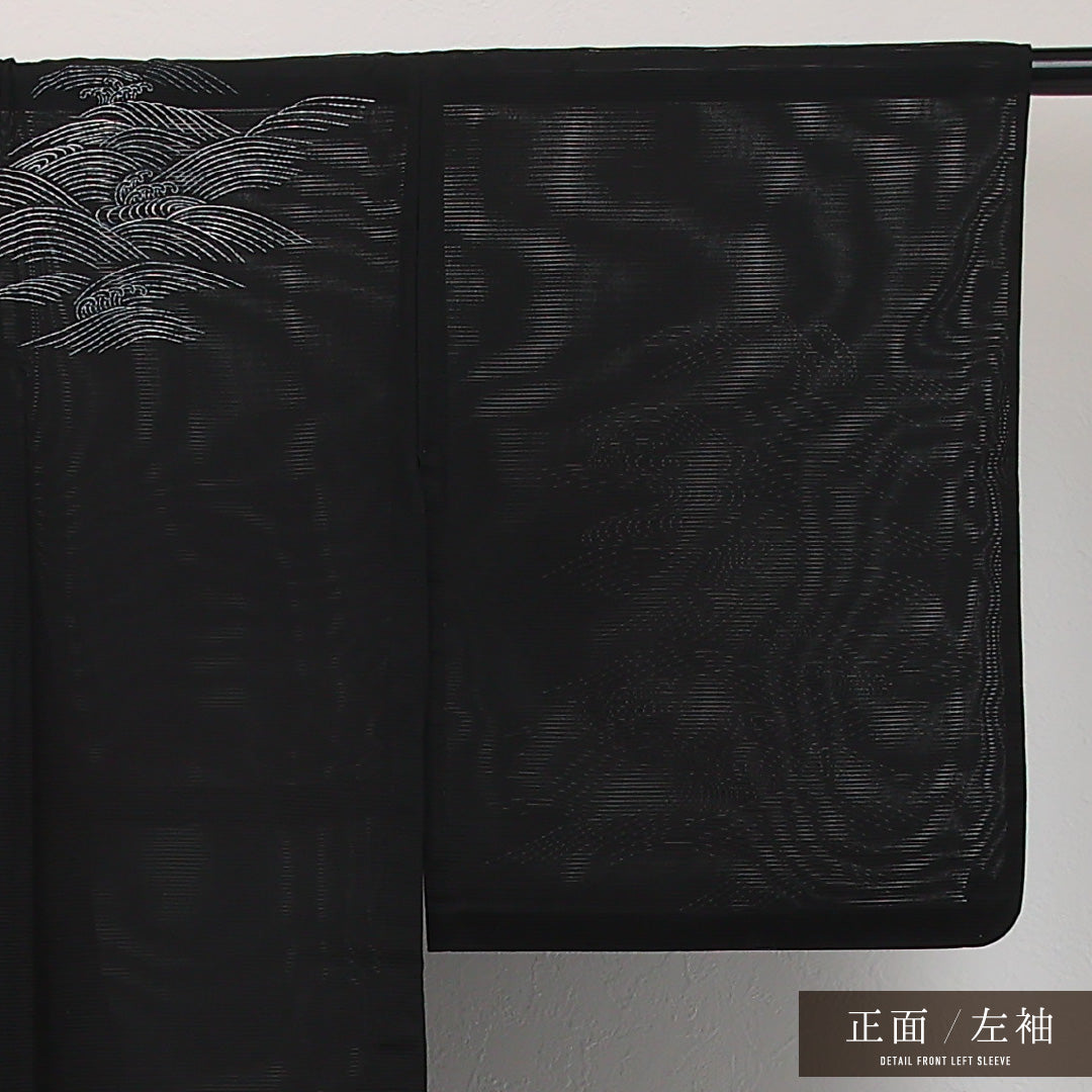 夏物 付下げ 絽 身丈159cm 裄丈64cm 正絹 Aランク インフォーマル 広衿 XLサイズ 光琳波 黒系 RP 1218-17304