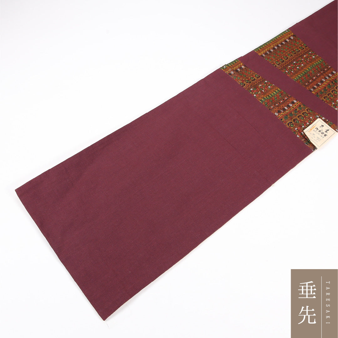 京袋帯 Aランク 帯丈342cm 正絹 ポイント柄 袋仕立て 織り カジュアル 紬 花柄 赤の混ざった紫系 RP 1245-04800