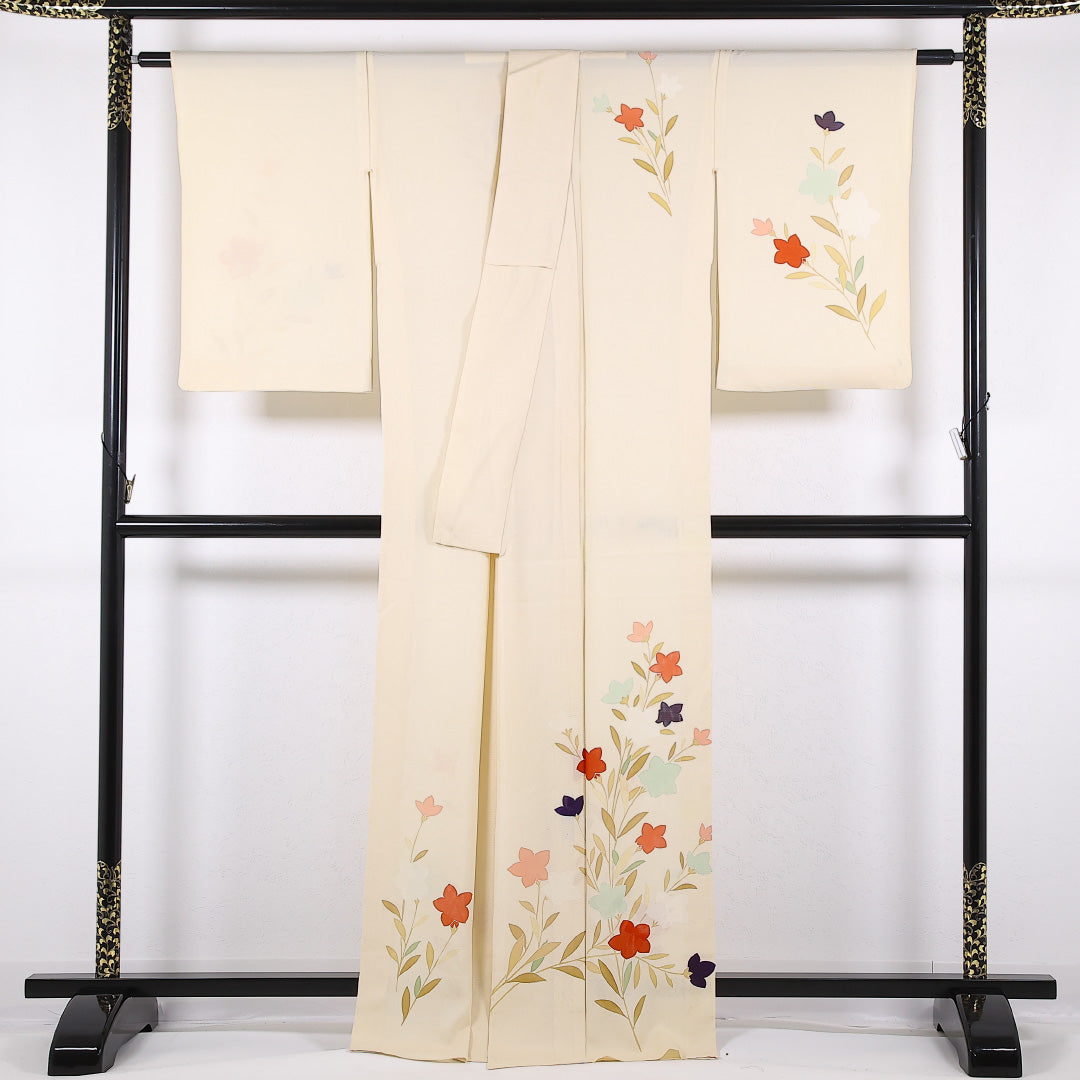 夏物 付下げ 絽 身丈166cm 裄丈64cm 正絹 Cランク インフォーマル 広衿 Sサイズ 桔梗 ベージュ系 RP 1218-17340