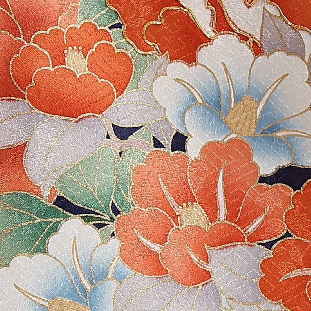 振袖 袷 身丈173cm 裄丈69cm 正絹 Sランク フォーマル 広衿 2XLサイズ 金彩 刺繍 エ霞 花柄 流水 紺系 RP 1215-06780