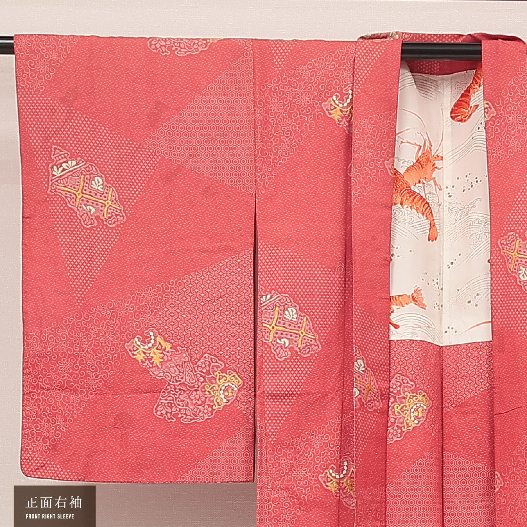 アンティーク 羽織 袷 身丈92cm 裄丈63cm 正絹 Bランク Sサイズ 花扇 ピンク系 LP 1232-17211
