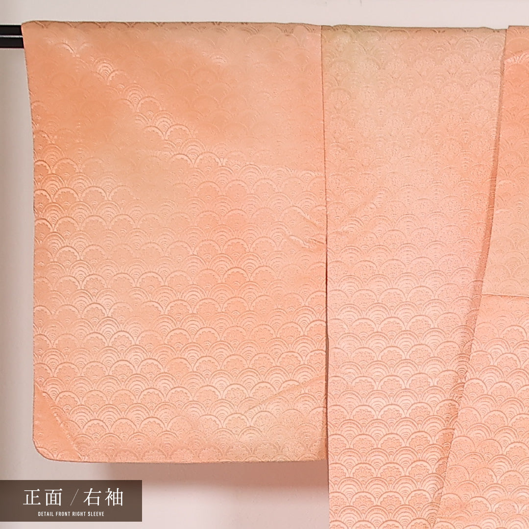 洗える着物 色無地 袷 身丈163cm 裄丈64cm ポリエステル Sランク インフォーマル 広衿 Lサイズ 青海波 朱系 LP 1219-17541