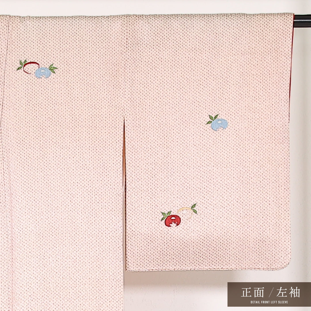 付下げ 袷 身丈156cm 裄丈63cm 正絹 Cランク インフォーマル 広衿 Sサイズ 刺繍 椿 鹿の子柄 ピンク系 RP 1218-17478