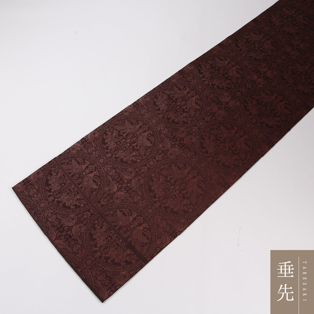 双鳥唐花文 袋帯 帯丈428cm 正絹 六通 インフォーマル 茶系 紫系 1243-02633