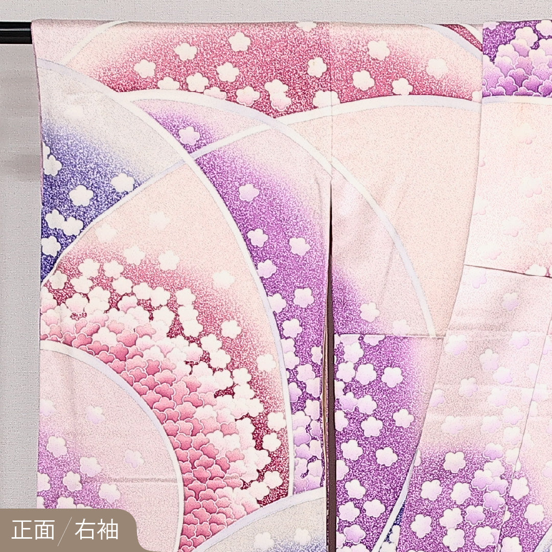 振袖 袷 身丈157cm 裄丈67cm 正絹 Aランク フォーマル 広衿 Mサイズ 梅 ピンク系 RP 1215-06869