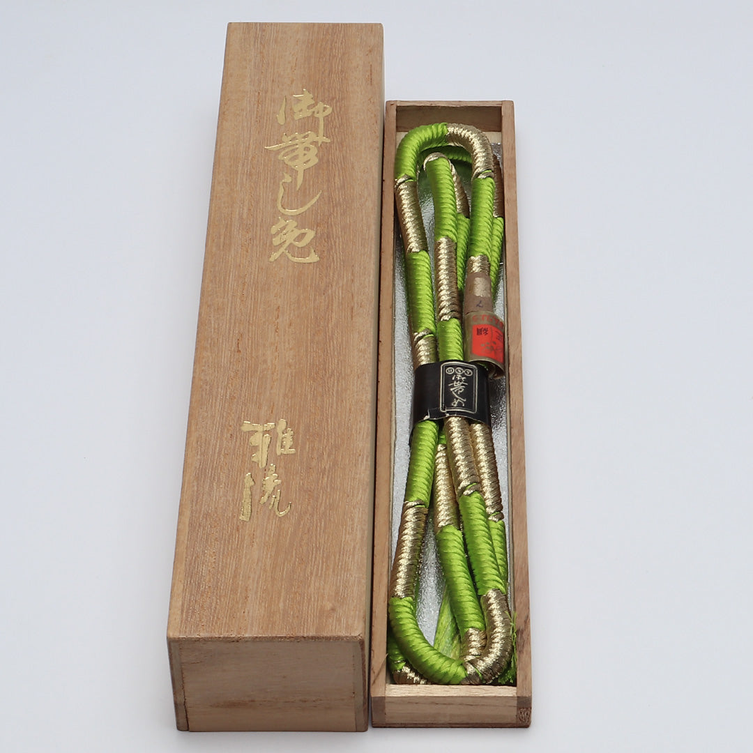 未使用品 帯締め 丸組紐 鴨川組 正絹 共箱 緑系 金系 1251-02030