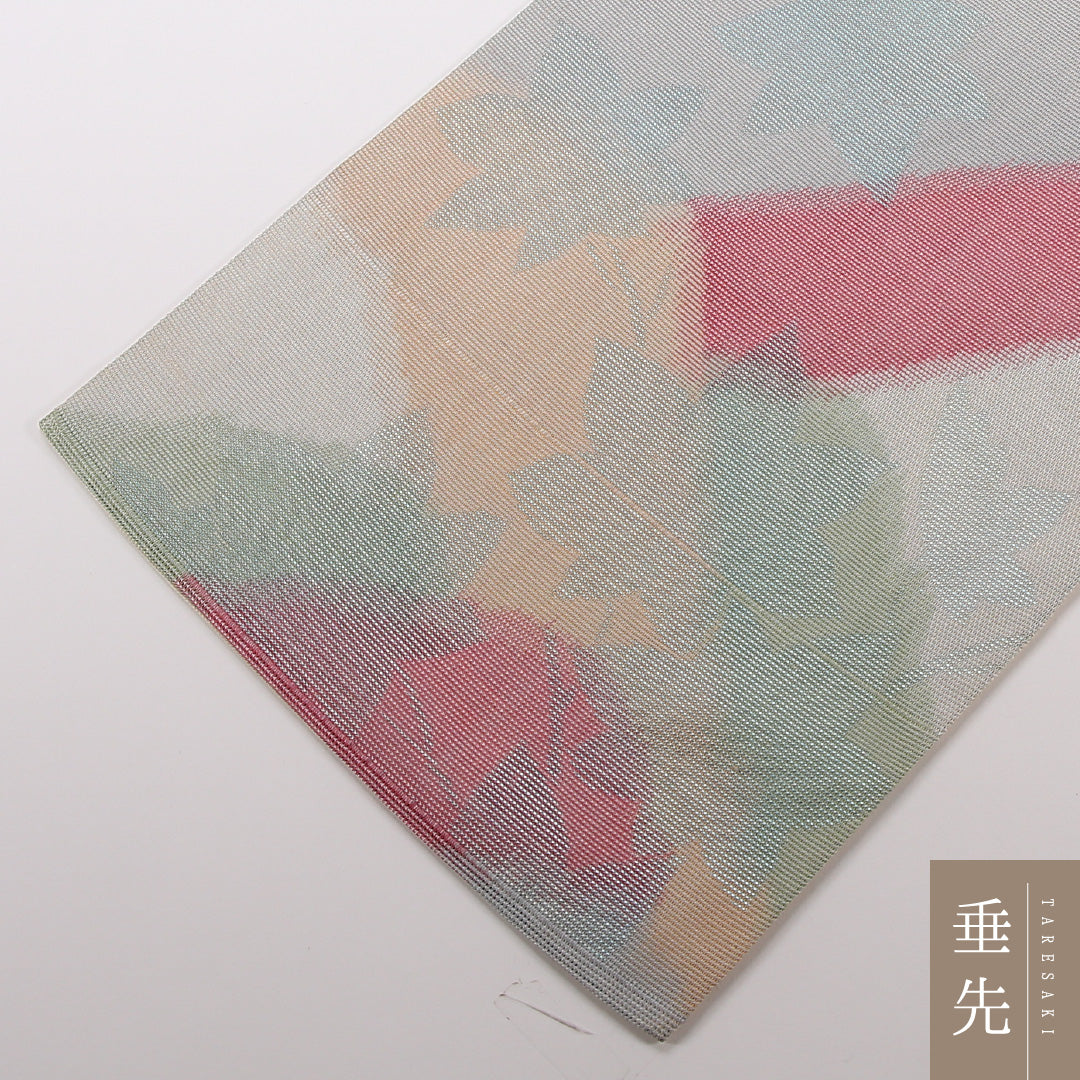 夏物 袋帯 帯丈426cm 正絹 全通 インフォーマル 紅葉 楓 クリーム系 1243-02502