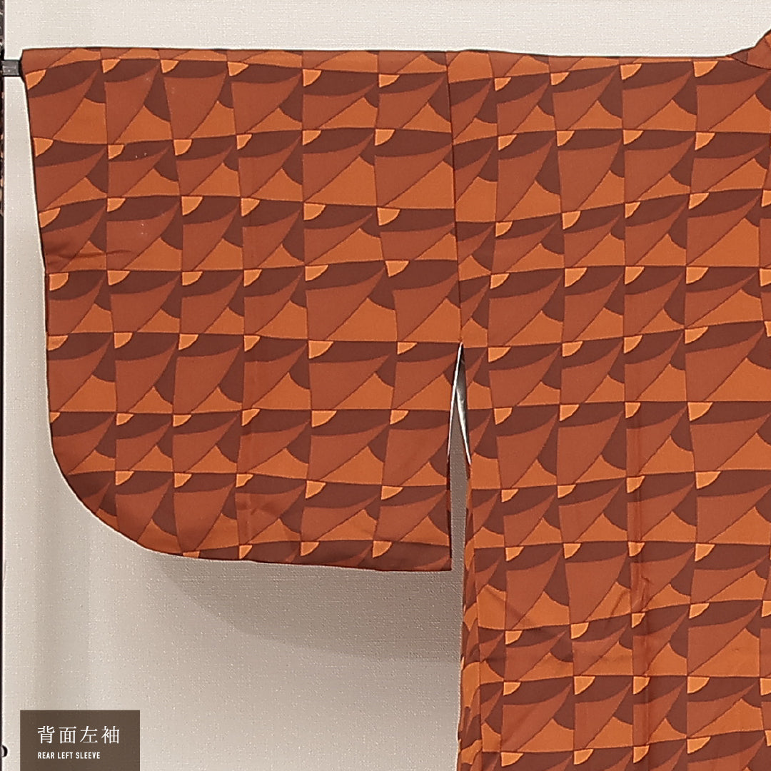 洗える着物 道中着 袷 身丈77cm 裄丈64cm ポリエステル Aランク カジュアル Mサイズ 朱系 GP 1236-17213