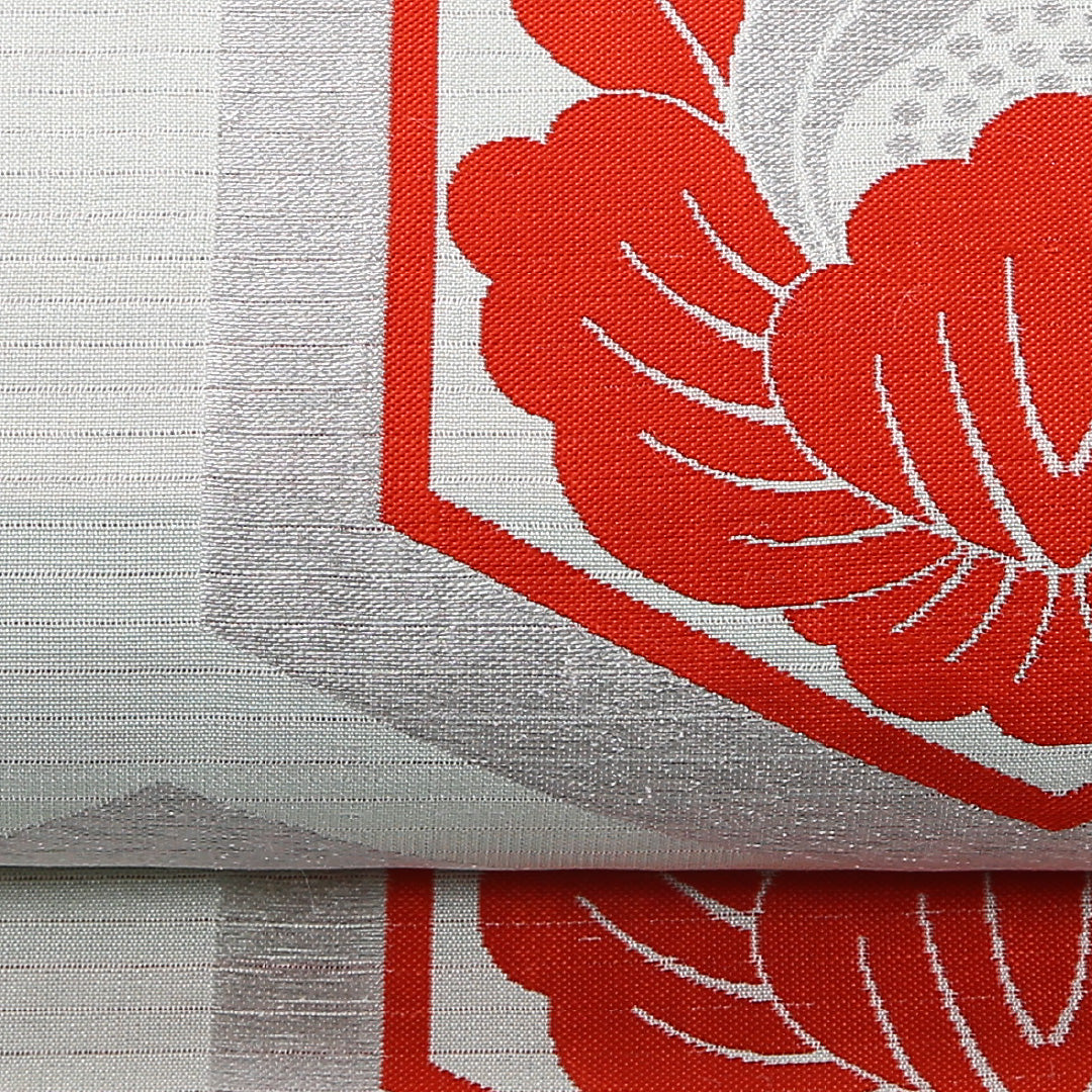 アンティーク 夏物 袋帯 帯丈406cm 正絹 六通 亀甲 グレー系 水色系 1243-02465
