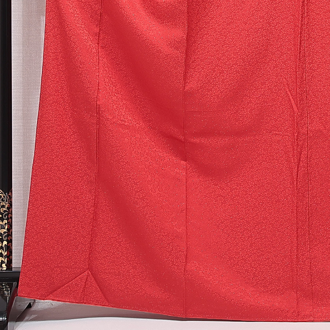 洗える着物 小振袖 袷 身丈165cm 裄丈67cm ポリエステル Bランク セミフォーマル 広衿 XLサイズ 刺繍 牡丹 菊 赤系 RP 1216-07059