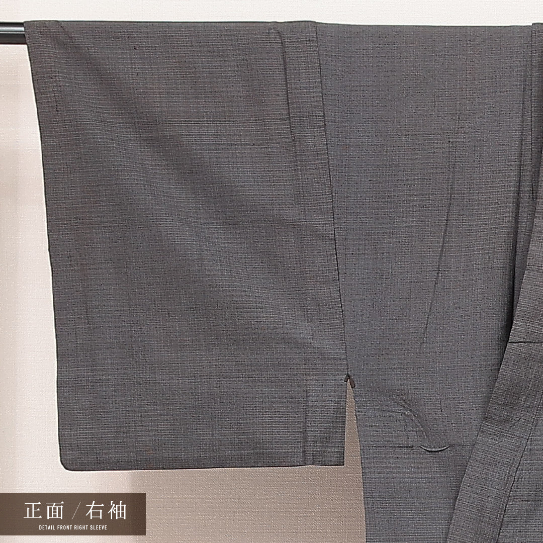 夏物 男着物 身丈127cm 裄丈66cm 正絹 Cランク カジュアル 棒衿 XSサイズ 肩当て 無地 グレー系 RP 1224-17186