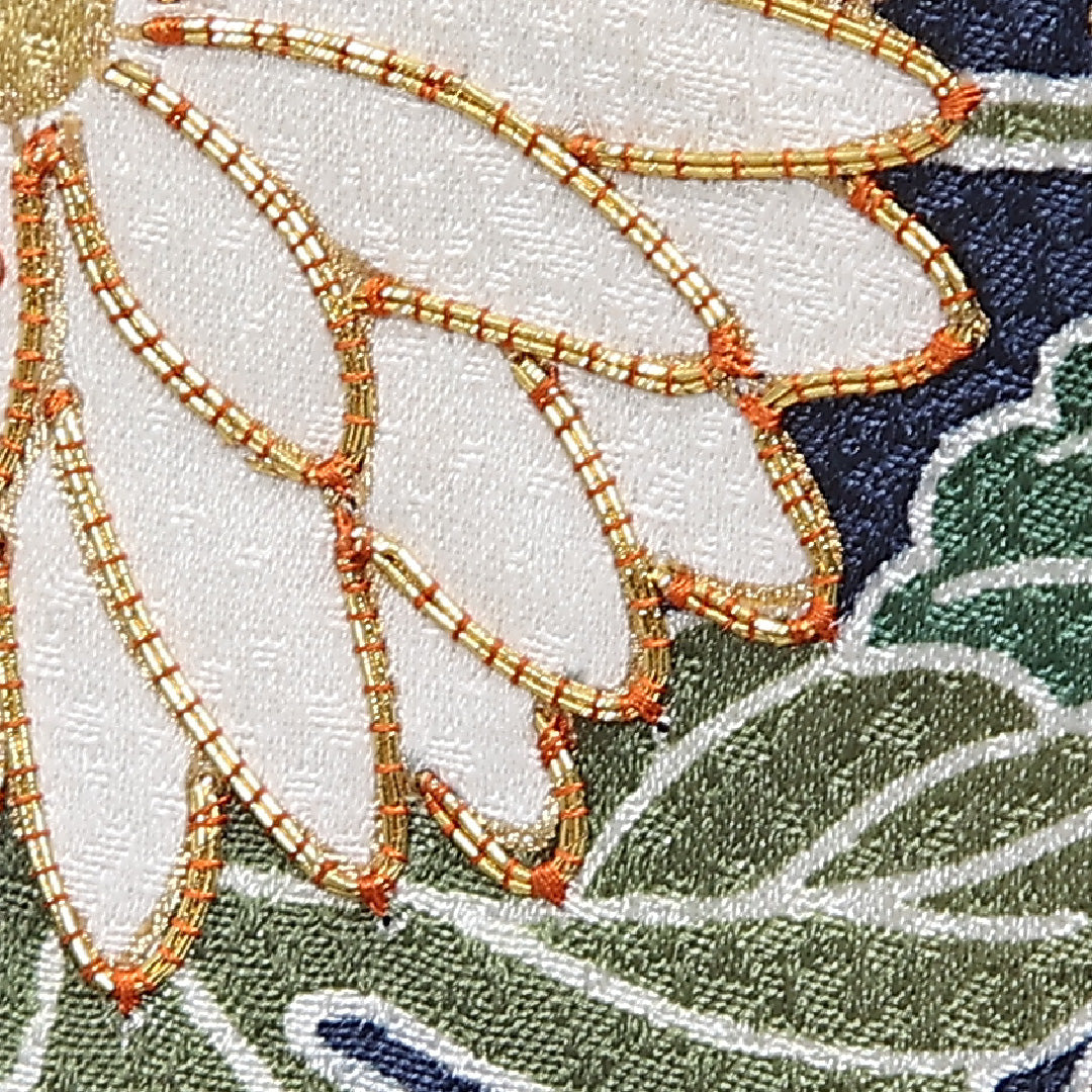 振袖 袷 身丈169cm 裄丈68cm 正絹 Sランク フォーマル 広衿 XLサイズ 刺繍 菊 紺系 RP 1215-06765
