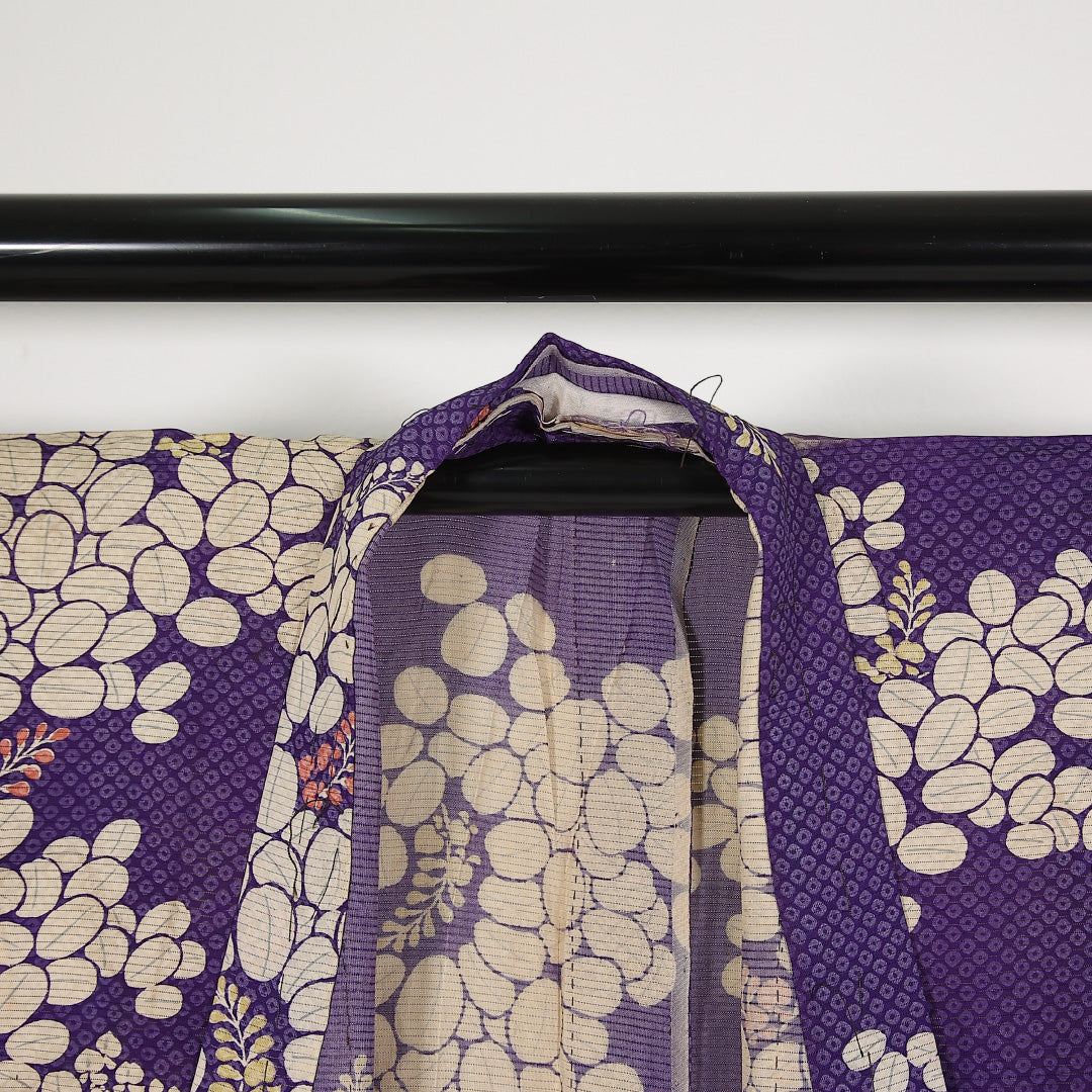 アンティーク 夏物 小振袖 絽 身丈150cm 裄丈56cm 正絹 Cランク バチ衿 Sサイズ 藤 紫系 M4 1216-17551