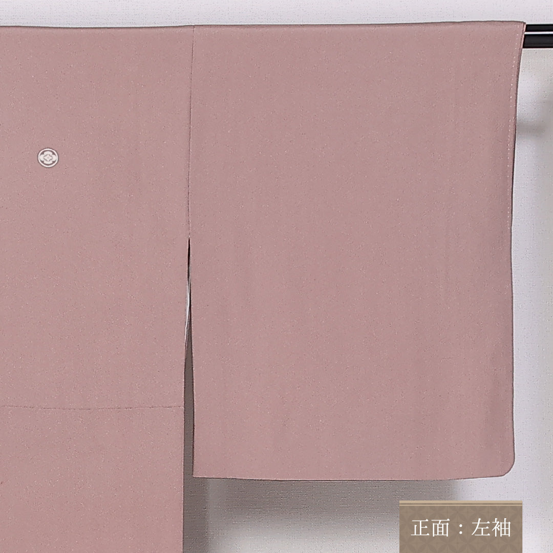色留袖 袷 身丈157cm 裄丈67cm 正絹 Aランク 三つ紋 (丸に木瓜) フォーマル 広衿 Mサイズ 刺繍 道長取り 扇面文 ピンク系 RP 1214-06556