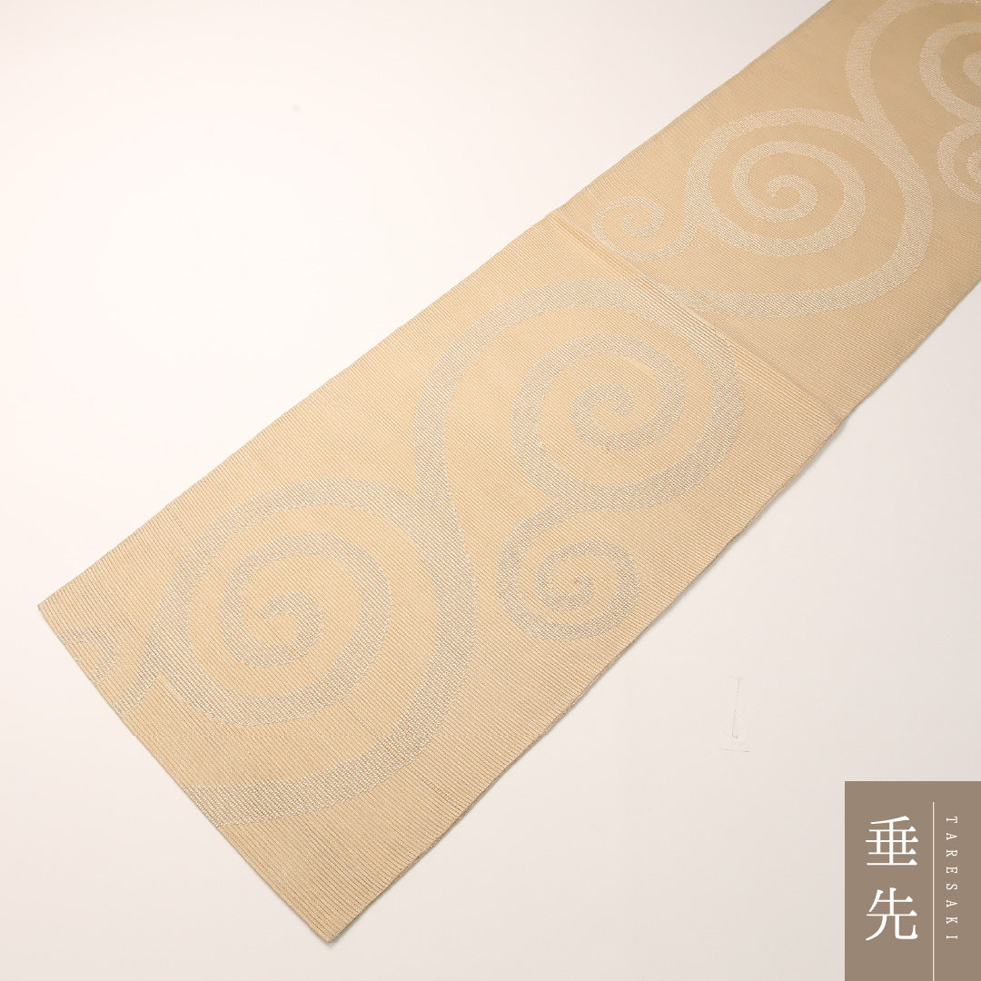 夏物 袋帯 帯丈422cm 正絹 六通 セミフォーマル 唐草 ベージュ系 1243-02435