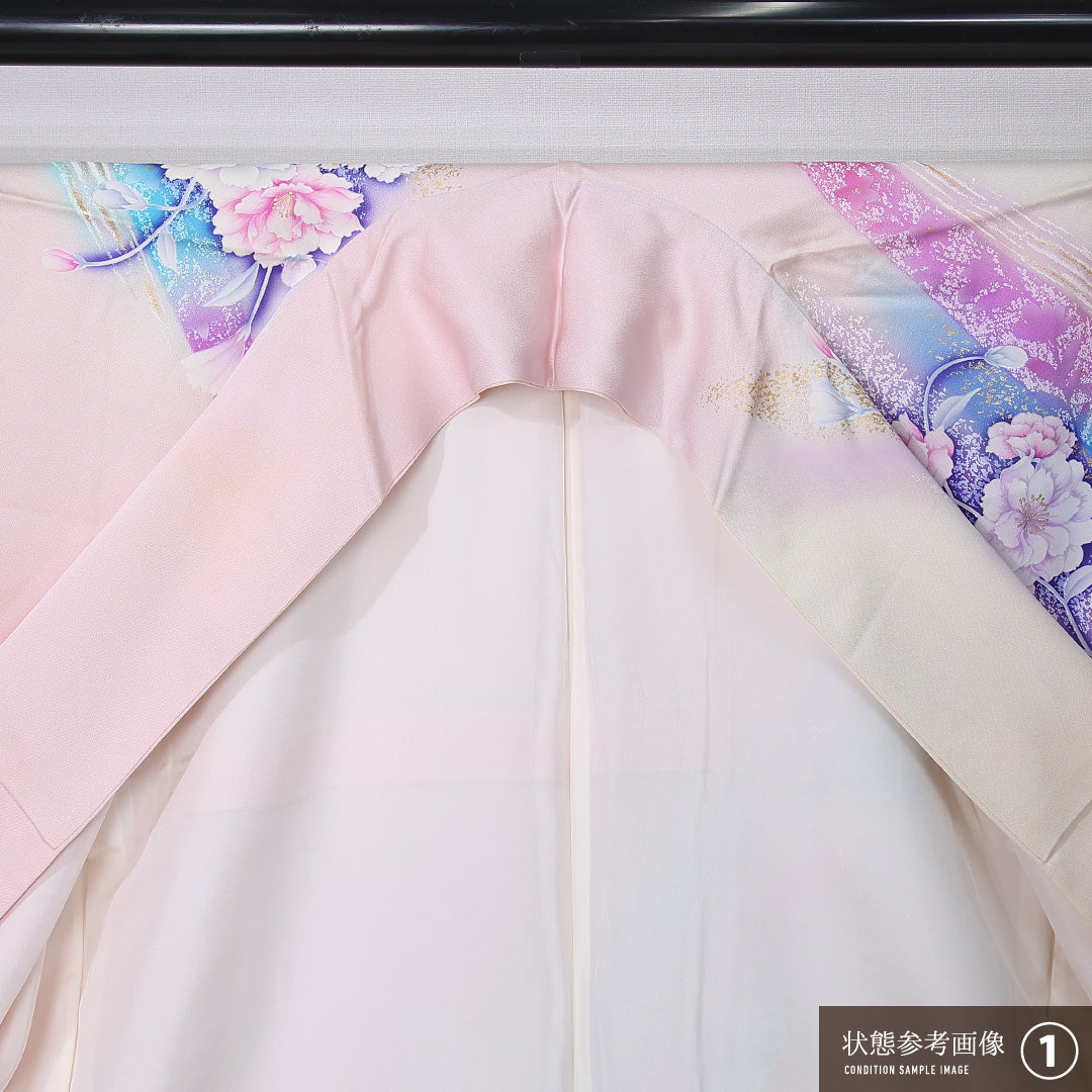 振袖 袷 身丈164cm 裄丈67cm 正絹 Aランク フォーマル 広衿 Lサイズ 秋山庄太郎 作家物 落款 牡丹 多色系 M4 1215-06720