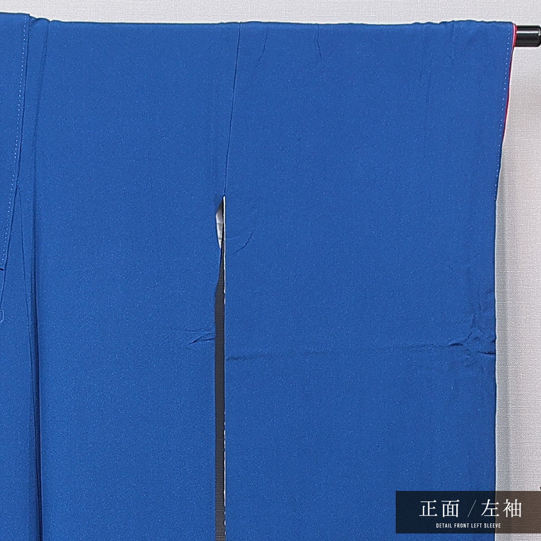 小振袖 袷 身丈157cm 裄丈65cm 正絹 Cランク セミフォーマル 広衿 Mサイズ 刺繍 菊 笹 青系 HP 1216-07040