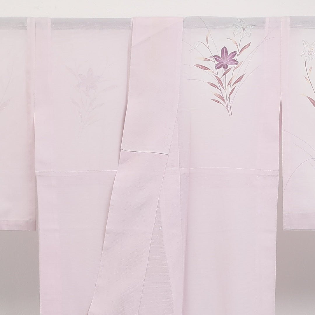 夏物 付下げ 絽 身丈160cm 裄丈64cm 正絹 Cランク インフォーマル 広衿 Lサイズ 金彩 花柄 ピンク系 RP 1218-17315