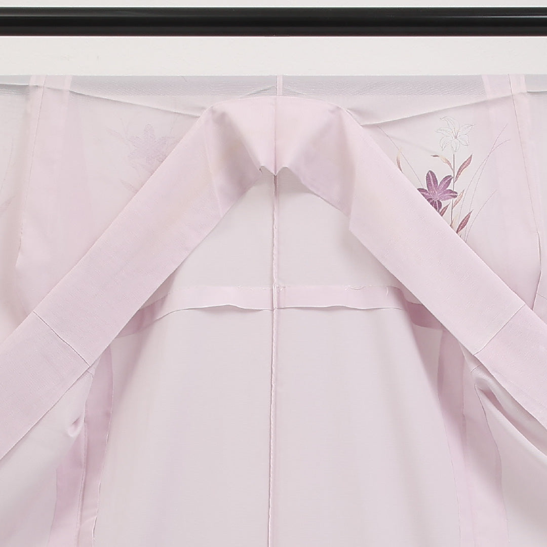 夏物 付下げ 絽 身丈160cm 裄丈64cm 正絹 Cランク インフォーマル 広衿 Lサイズ 金彩 花柄 ピンク系 RP 1218-17315