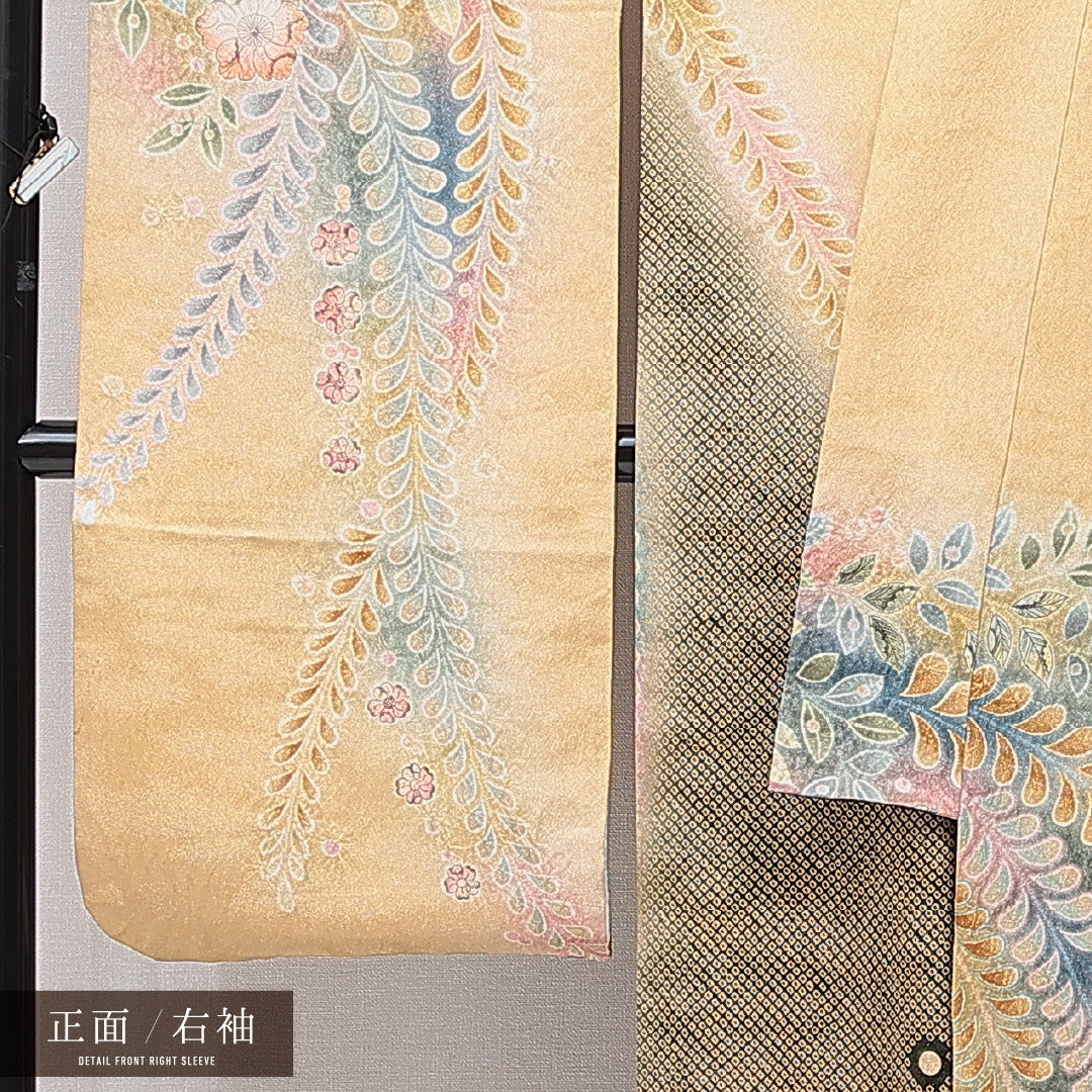 振袖 袷 身丈180cm 裄丈66cm 正絹 Aランク フォーマル 広衿 3XLサイズ 花柄 ベージュ系 RP 1215-06983