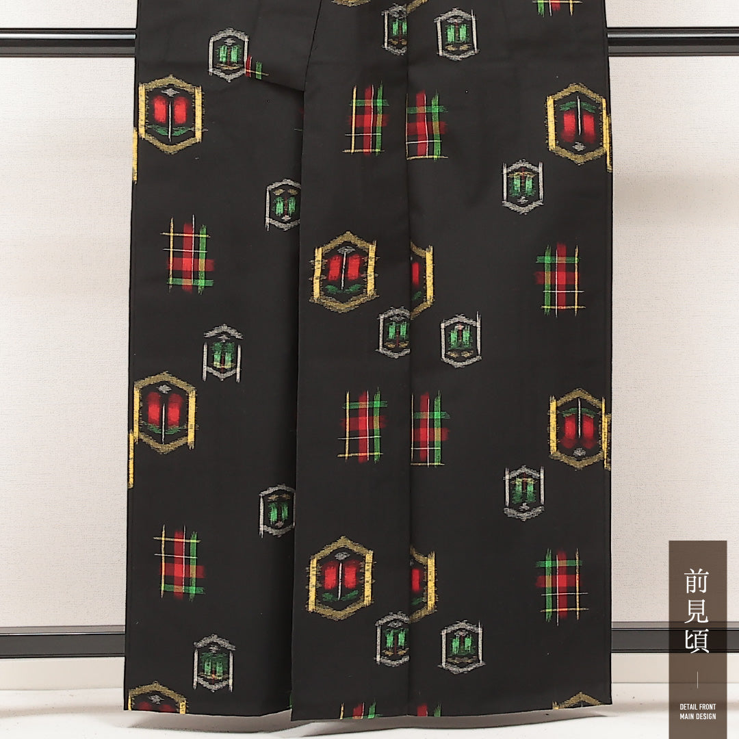 紬 単衣 身丈157cm 裄丈65cm 正絹 Dランク カジュアル バチ衿 XSサイズ 井絣 黒系 LP 1223-17218