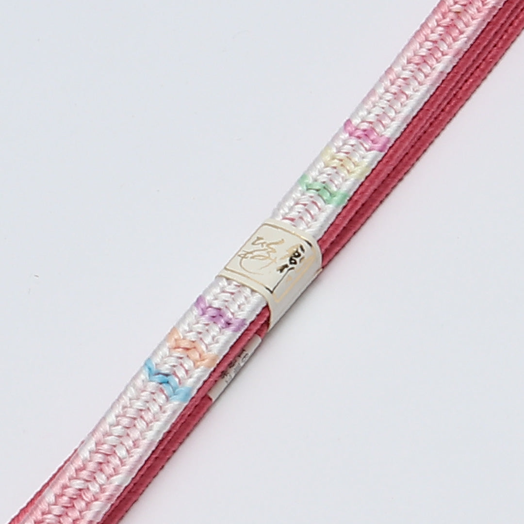 未使用品 帯締め 平組紐 平唐組 正絹 多色系 ピンク系 1251-02084