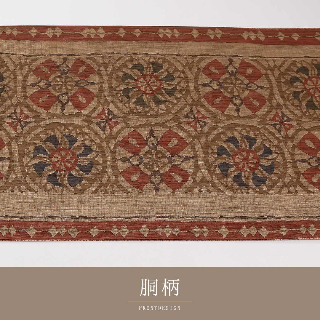 唐華 袋帯 帯丈432cm 正絹 六通 インフォーマル 茶系 朱系 1243-02599