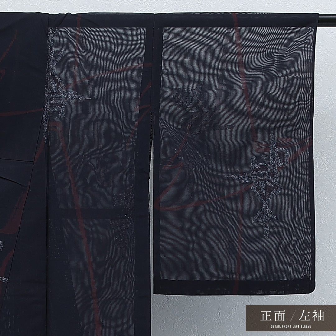 アンティーク 夏物 小紋 二重紗 身丈152cm 裄丈63cm 正絹 Aランク 広衿 XSサイズ 漆糸 創作柄 紺系 RP 1221-17250