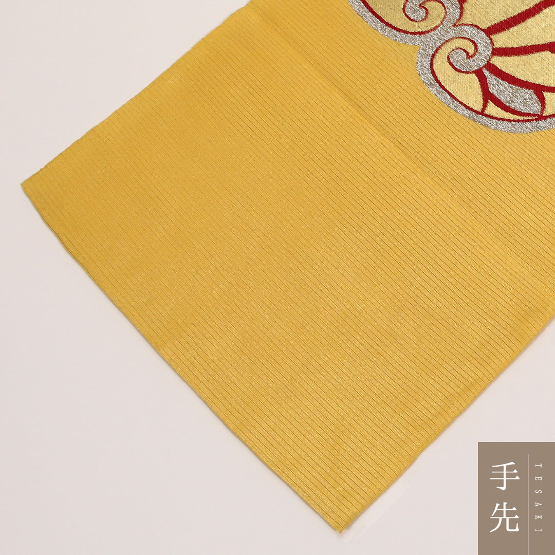 アンティーク 夏物 本袋帯 帯丈424cm 正絹 ポイント柄 帯芯なし 唐華 黄系 1243-02430