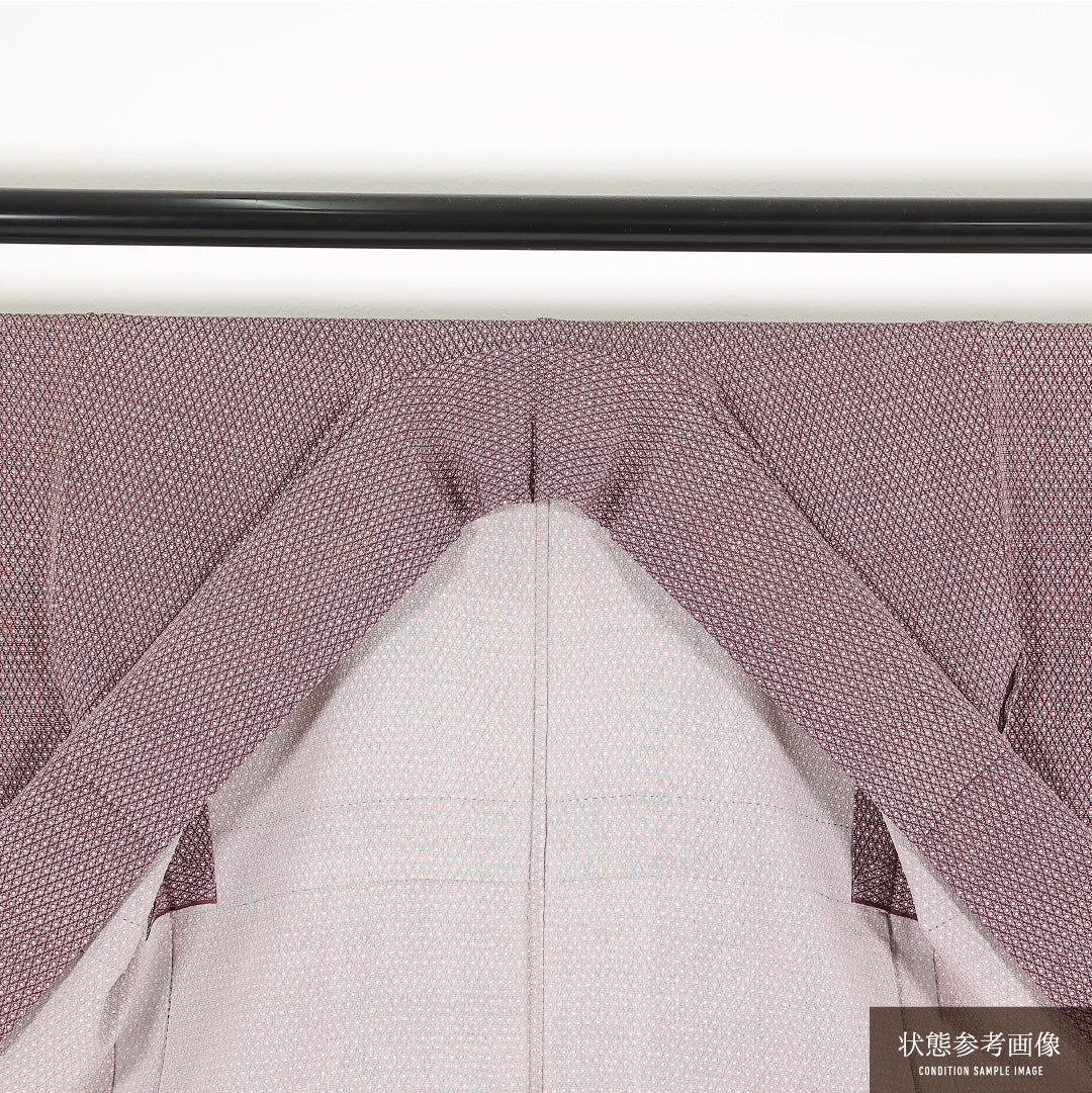 小紋 袷 身丈151cm 裄丈62cm 正絹 Cランク インフォーマル 広衿 XSサイズ 創作柄 紫系 RP 1221-17399