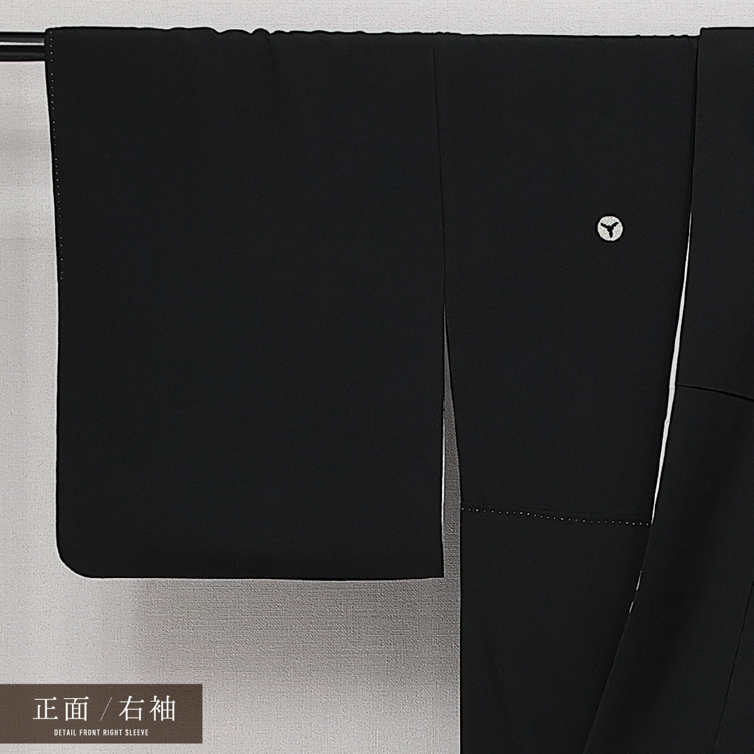 黒留袖 袷 身丈164cm 裄丈65cm 正絹 Sランク 五つ紋 (三つ追い茗荷) フォーマル 広衿 Lサイズ 比翼 京洛百景 黒系 RP 1213-06882