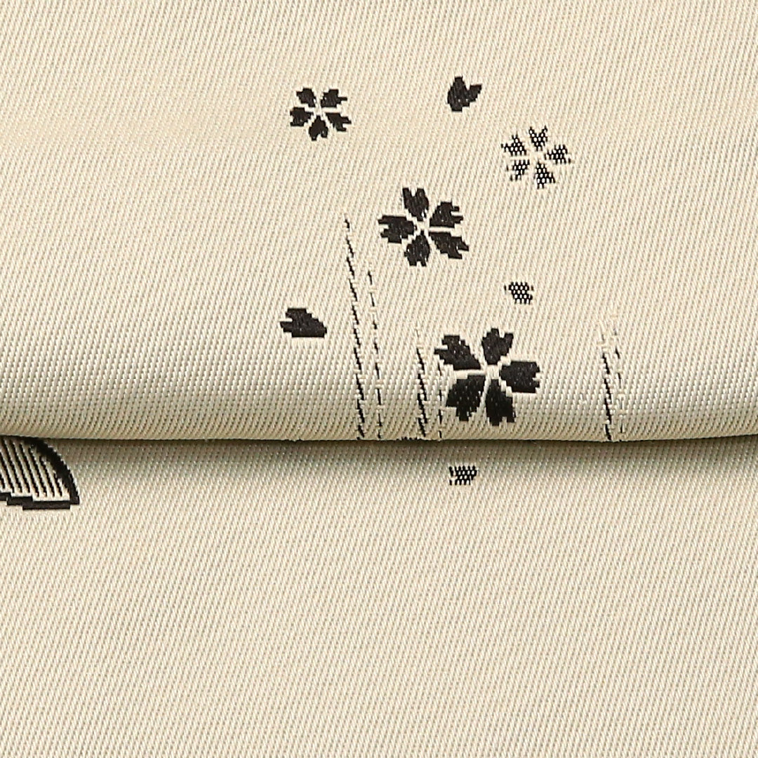 半幅帯 帯丈392cm 正絹 全通 小袋帯 カジュアル 菊 クリーム系 1247-00757