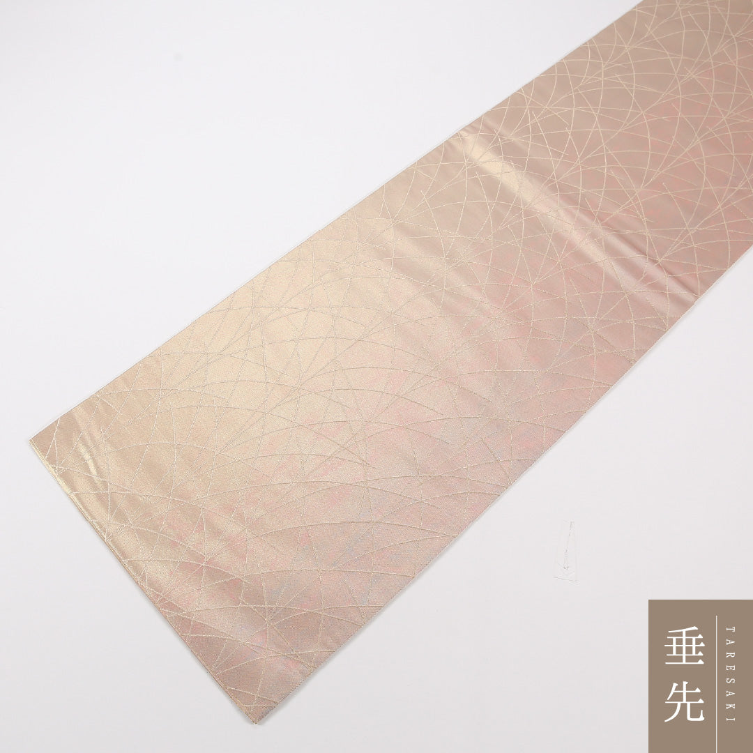 創作柄 袋帯 帯丈444cm 正絹 六通 セミフォーマル クリーム系 ピンク系 1243-02584