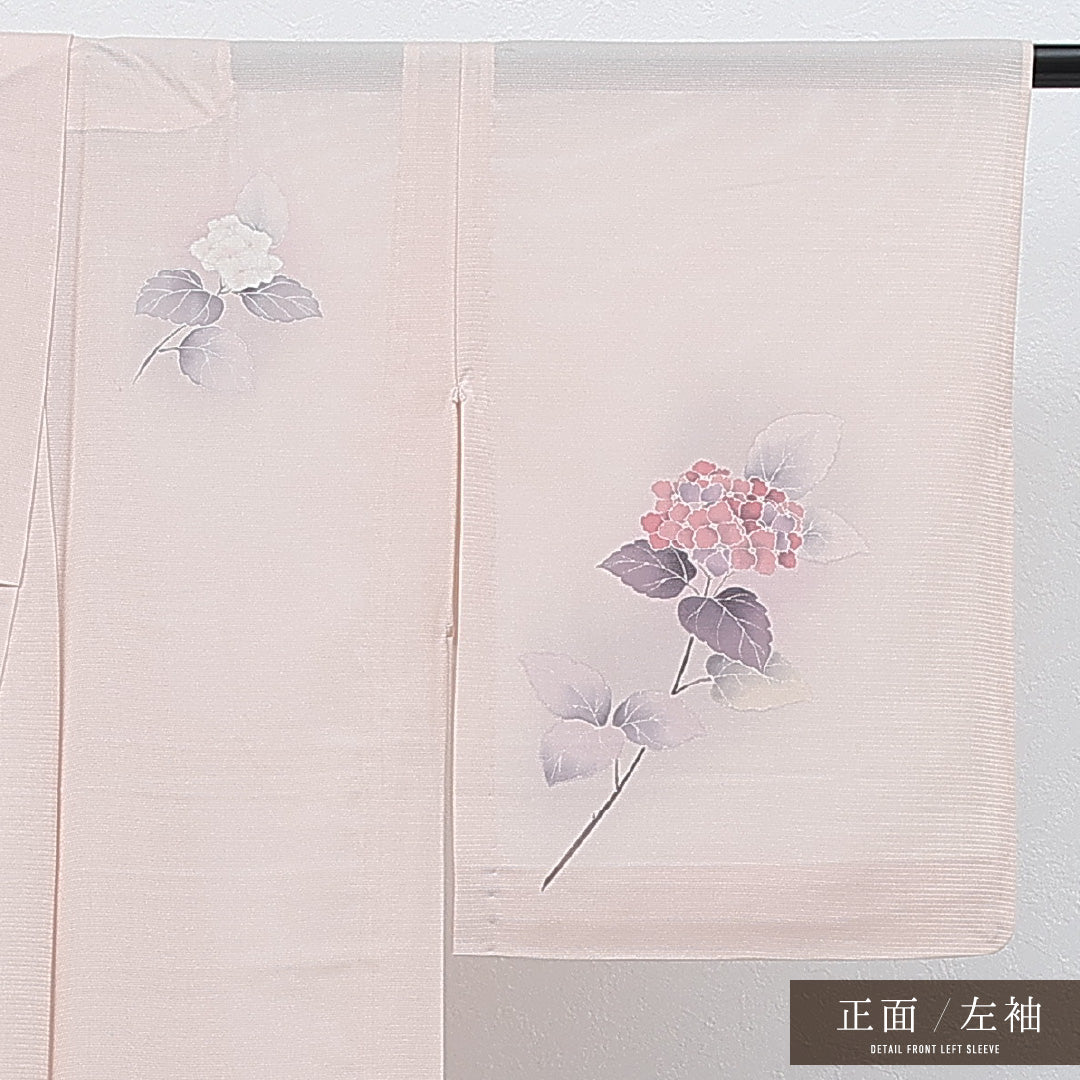 夏物 付下げ 絽 身丈157cm 裄丈62cm 正絹 Aランク インフォーマル バチ衿 XSサイズ 紫陽花 ピンク系 RP 1218-17265
