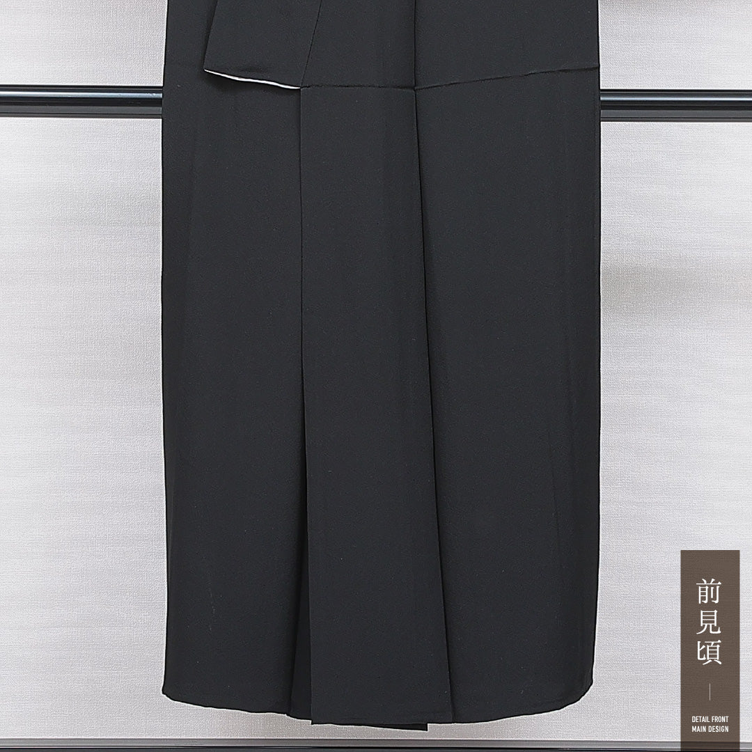 黒紋付 単衣 身丈147cm 裄丈60cm 正絹 Sランク 五つ紋 (五三桐) 弔事用 広衿 XSサイズ 黒系 RP 1230-07094